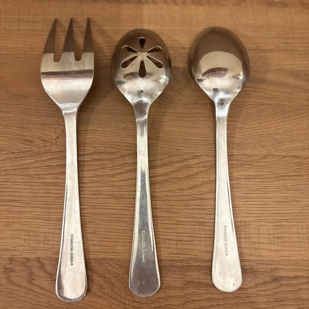 Cambridge Felicity Stainless Frosted Serving Set Fork Spoon And‎ Pierced Spoon